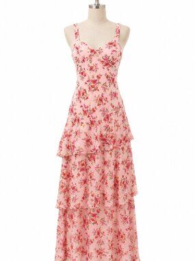 Lulu's Pink Floral Tiered Maxi Dress